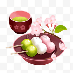 绿茶和花图片_樱花麻薯糯米日本团子