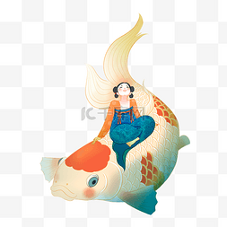 中国风美女图片_中国风古风女孩骑在鱼上
