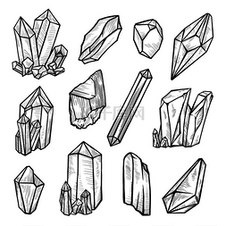 复合矿物图片_水晶岩石素描，矿物石材自然装饰