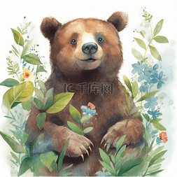 教育温馨图片_棕熊绘本动物治愈温馨插图元素