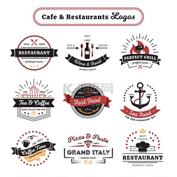快餐厅平面图图片_咖啡厅和餐厅标志复古设计。