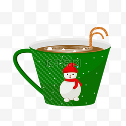 饮料茶包雪人绿色图片绘画