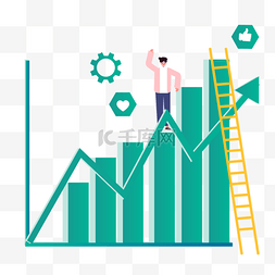 金融业务扁平化图片_商务人物绿色数据箭头