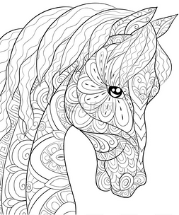 卡通手绘马的图案图片_有装饰图案的可爱的马，用来放松