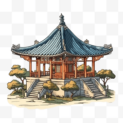古风卡通卡通中式建筑亭台楼阁卡通中式建筑亭台楼阁卡通手绘中式建筑