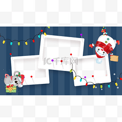 圣诞相框图片_圣诞节雪人灯串蓝色相框