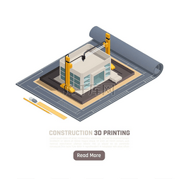 3d 打印等距构图与建筑施工矢量图