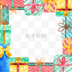 礼物盒背景框图片_生日礼盒水彩正方形边框