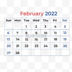 2022年2月经典蓝红日历