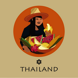 戴帽子的泰国女人卖异国情调的水