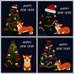 2018年狗狗图片_用顽皮的柯基犬制作的新年贺卡用