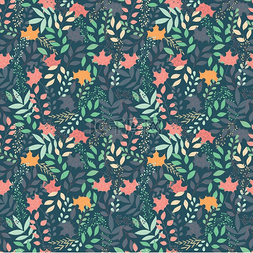矢量花卉横幅图片_秋季无缝图案与花卉装饰元素，色