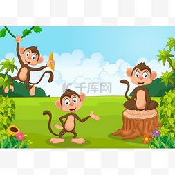 in素材图片_Cartoon monkey playing in the forest