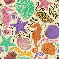 海洋卡通贝壳图片_无缝模式的海洋动物
