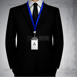 业务图像图片_身着黑色西装的商人，身着蓝色挂