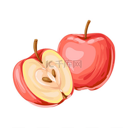 成熟的苹果和切片的插图。