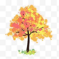 彩色泼墨水彩树木图
