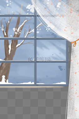 窗户树枝图片_冬季窗户窗帘