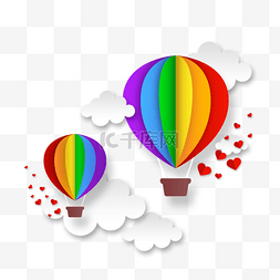 可爱彩色热气球图片_彩虹色花纹爱心挂坠剪纸热气球