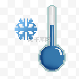 天气道具图片_像素天气组合降温的蓝色温度计寒
