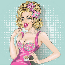 甜甜的糖图片_甜甜的糖的女人的波普艺术插图