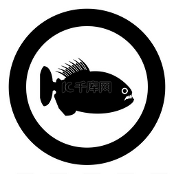 黑色人鱼图片_食人鱼愤怒的鱼图标在圆形黑色矢