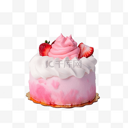甜点免扣PNG图片_一个粉色奶油蛋糕甜点