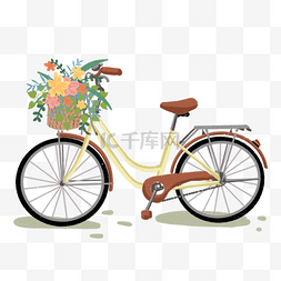水彩复古花卉图片_水彩风格载着花卉的自行车