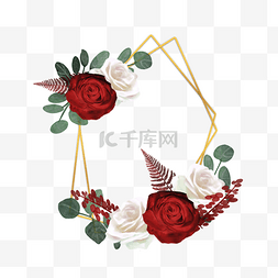 勃艮第红婚礼图片_勃艮第玫瑰花卉水彩质感金线边框