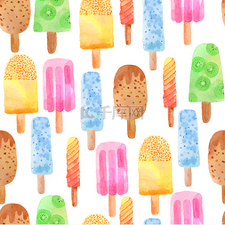 卡通sweet图片_Watercolor ice cream seamless pattern