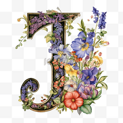 j字母图片_洛可可风格鲜花环绕字母系列字母