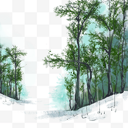 创意冬季背景图片_冬日树林水墨圣诞风景