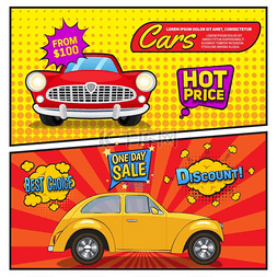 漫画风格插图图片_汽车漫画风格横幅的销售汽车销售
