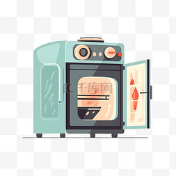 烤箱图片_卡通扁平手绘绿色烤箱微波炉