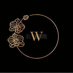 金框模板兰花和单字概念与字母W