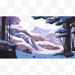 紫色系雪山极光风景