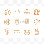 happy halloween celebration icons set color line