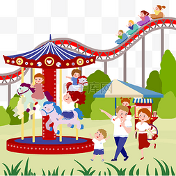 旋转木马儿童节图片_六一卡通儿童节游乐场