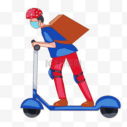 红色的安全帽图片_一个骑滑板车的快递员