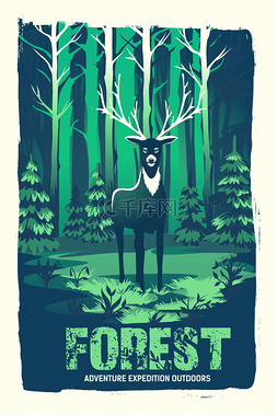 与一只鹿在树林里的海报