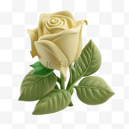 黏土质感图片_3D立体黏土质感花朵白玫瑰