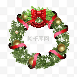 圣诞松树装饰图片_圆形圣诞节喜庆的蝴蝶结圣诞花环