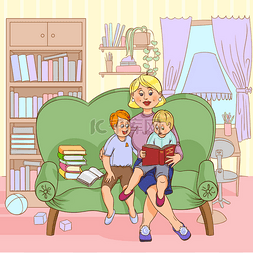 儿童阅读png图图片_家庭阅读卡通插图
