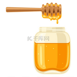 带棍子的蜂蜜罐插图商业食品和农