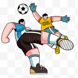 足球人物png图片_描边漫画风人物踢球运动人物