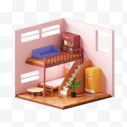 粉色室内设计图片_3D立体房间粉色卧室