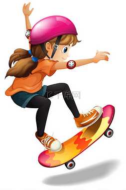 一个女孩玩滑板