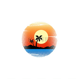 暑假蓝色图片_暑假海滩标志符号矢量艺术