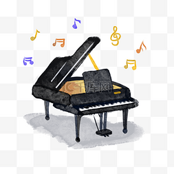 弹钢琴的小人图片_水彩钢琴与音符