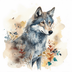插图狼图片_绘本水彩手绘动物科普插图元素